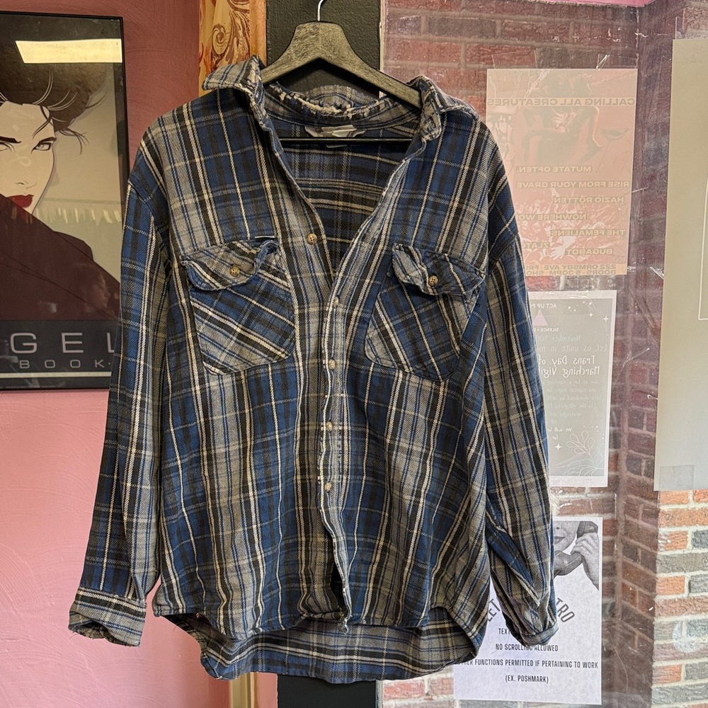 Vintage Carhartt Blue and White Plaid Flannel